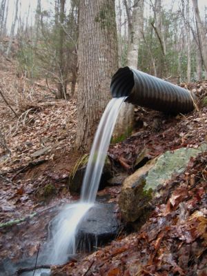 A Man-Made Waterfall
Culvert on the 'high road' of the Rocky Fork Trail on Rich Mountain, 3-5-2011
