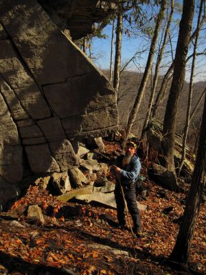 At The Base of the Cliffs
Hillbilly Gnome checks out an interesting feature on the cliff wall.
Little Stony Creek Wilderness,
1-28-2017
