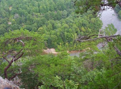View from Cliff Ridge
Why they call it 'Cliff Ridge'--
People small as ants beside the Nolichucky River,
August 2009
