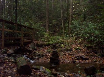 On the Appalachian Trail
Bridge over Jones Branch with a rock cairn in the creek, October 2009
