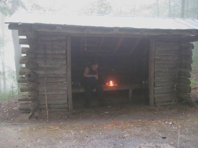 Walnut Mountain shelter
Rat Patrol begins cooking breakfast in the shelter as the rains continue to fall, (day 3)
 Appalachian Trail, 
September, 2010
