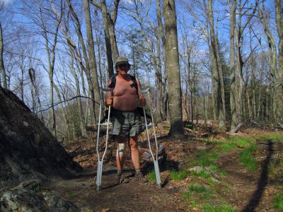 'Cargo'
Beside the 'AT Rock' on Little Bald Mountain.
Thru-Hiking to Maine (yes, those are real crutches).
4-24-2011
