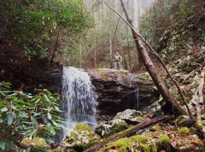Pine Ridge Falls
Rat standing on Pine Ridge Falls--aka Lower Devil's Fork Falls, 
11-09
